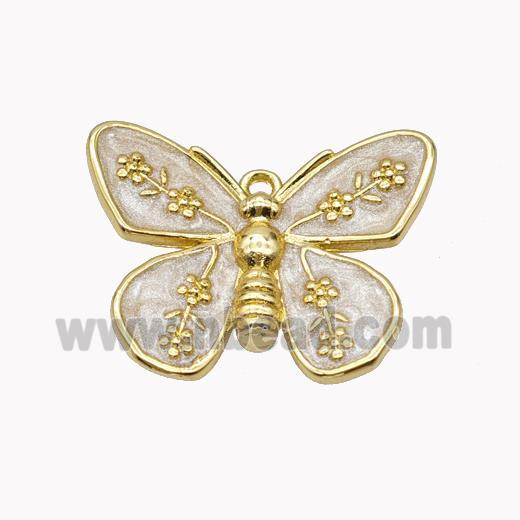 Copper Butterfly Pendant White Enamel Gold Plated