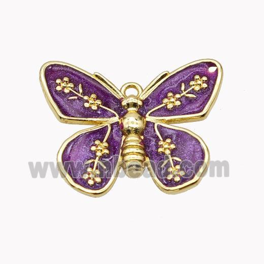 Copper Butterfly Pendant Purple Enamel Gold Plated