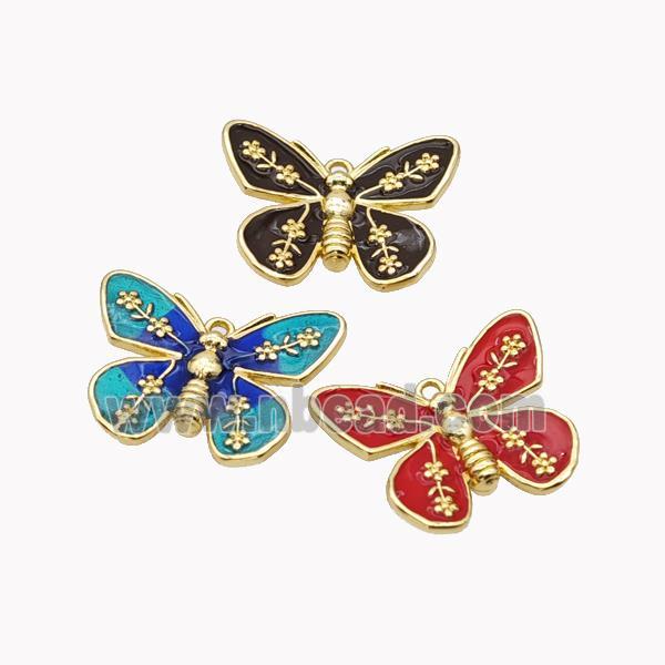 Copper Butterfly Pendant Enamel Gold Plated Mixed