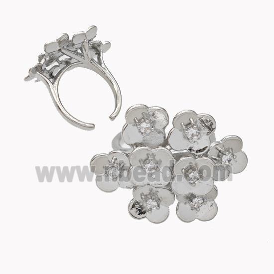 Copper Flower Cluster Rings Pave Zirconia Platinum Plated