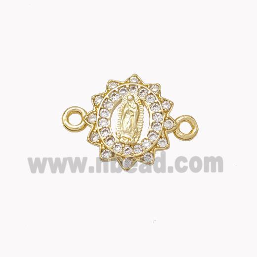 Virgin Mary Charms Copper Connector Pave Zirconia Gold Plated