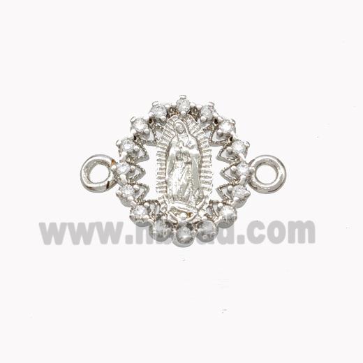 Virgin Mary Charms Copper Connector Pave Zirconia Platinum Plated