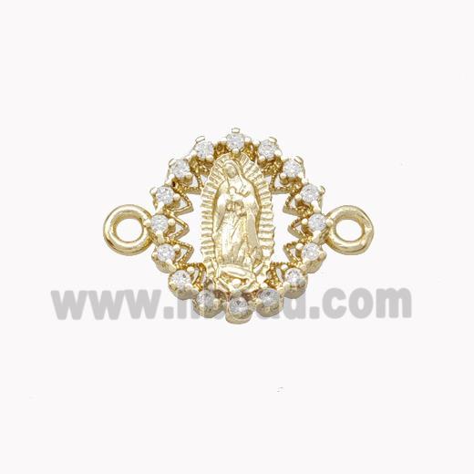 Virgin Mary Charms Copper Connector Pave Zirconia Gold Plated