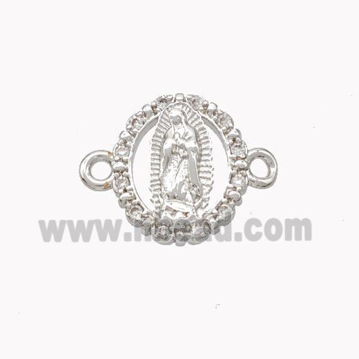 Virgin Mary Charms Copper Connector Pave Zirconia Platinum Plated