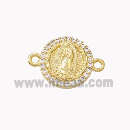 Virgin Mary Charms Copper Connector Pave Zirconia Gold Plated