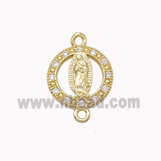 Virgin Mary Charms Copper Connector Pave Zirconia Gold Plated