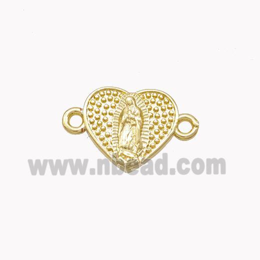 Virgin Mary Charms Copper Heart Connector Gold Plated