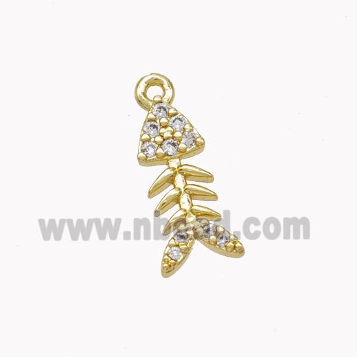 Copper Fishbone Pendant Pave Zirconia Gold Plated