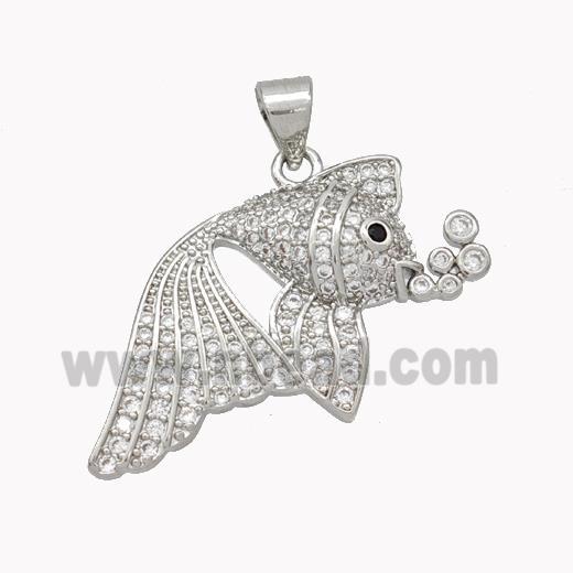 Copper Fish Pendant Pave Zirconia Platinum Plated