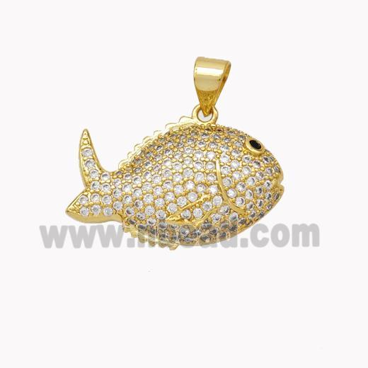 Copper Fish Pendant Micropave Zirconia Gold Plated