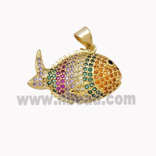 Copper Fish Pendant Micropave Multicolor Zirconia Gold Plated