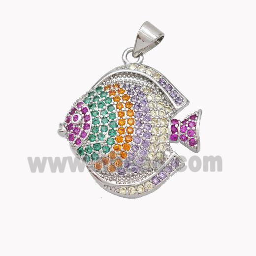 Copper Fish Pendant Micropave Multicolor Zirconia Platinum Plated