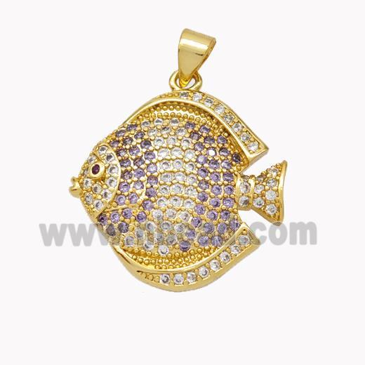 Copper Fish Pendant Micropave Zirconia Gold Plated