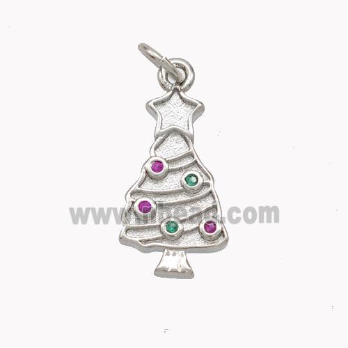 Christmas Tree Charms Copper Pendant Pave Zirconia Platinum Plated