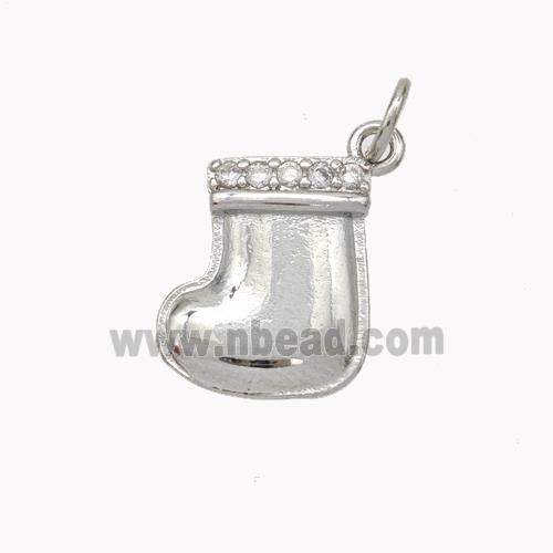 Christmas Stocking Charms Copper Pendant Pave Zirconia Platinum Plated