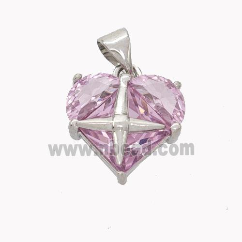 Pink Crystal Glass Heart Pendant Platinum Plated