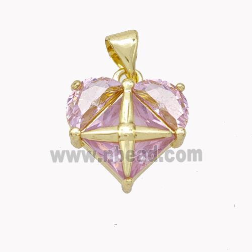 Pink Crystal Glass Heart Pendant Gold Plated