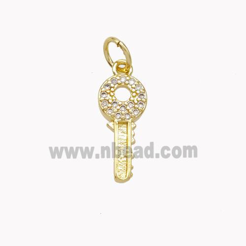 Copper Key Pendant Pave Zirconia Gold Plated