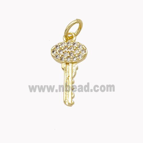 Copper Key Pendant Pave Zirconia Gold Plated