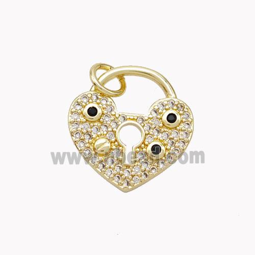 Copper Heart Lock Pendant Pave Zirconia Gold Plated