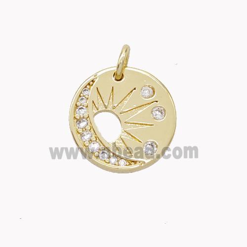 Copper Sun Pendant Pave Zirconia Moon Gold PLated