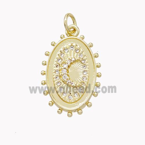 Copper Sun Pendant Pave Zirconia Moon Gold PLated