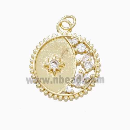 Copper Moon Pendant Pave Zirconia Star Gold PLated