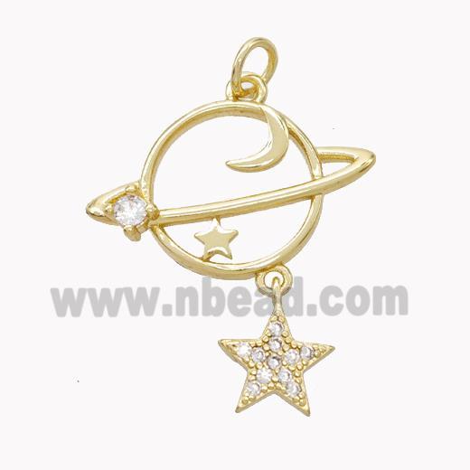 Copper Planet Pendant Pave Zirconia Star Gold Plated