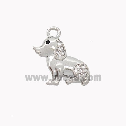 Copper Dog Pendant Pave Zirconia Platinum Plated