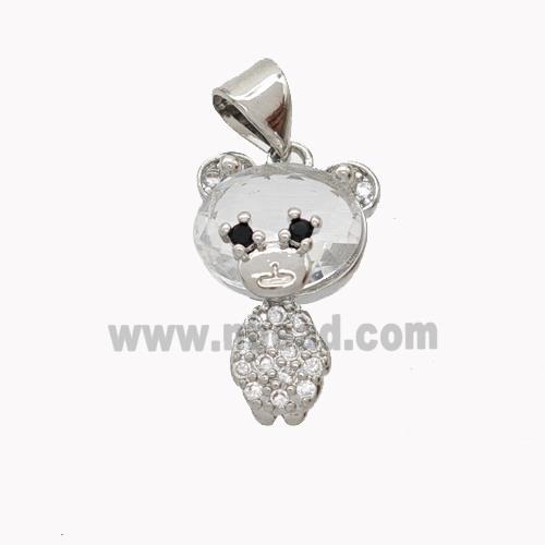 Copper Bear Pendant Pave Zirconia Platinum Plated