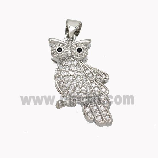 Copper Owl Pendant Pave Zirconia Birds Platinum Plated