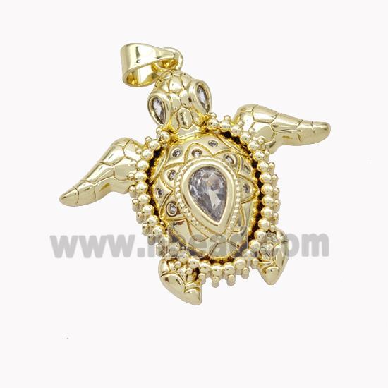 Copper Tortoise Pendant Pave Zirconia Gold Plated