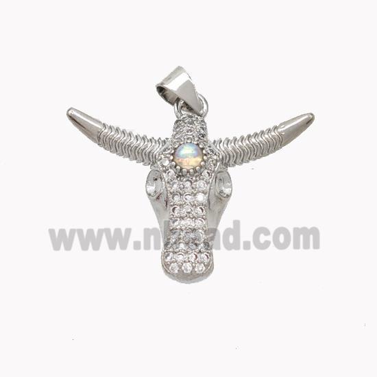 Copper Bullhead Pendant Pave Zirconia Platinum Plated