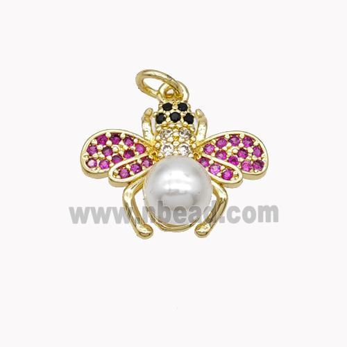 Copper Honeybee Pendant Pave Zirconia Pearlized Resin Gold Plated