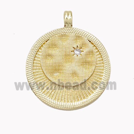 Copper Sun Ray Pendant Pave Zirconia Gold Plated