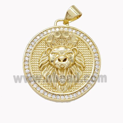 Copper Lion Pendant Pave Zirconia Gold Plated