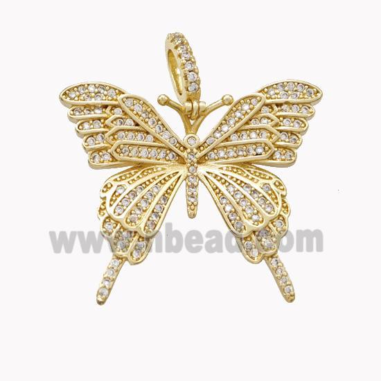 Copper Butterfly Pendant Pave Zirconia Gold Plated