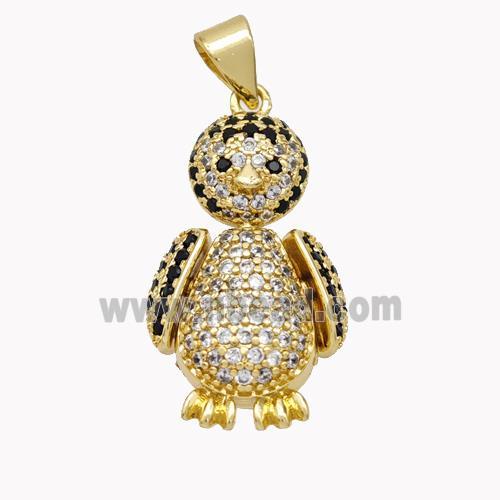 Copper Penguin Pendant Micropave Zirconia Gold Plated