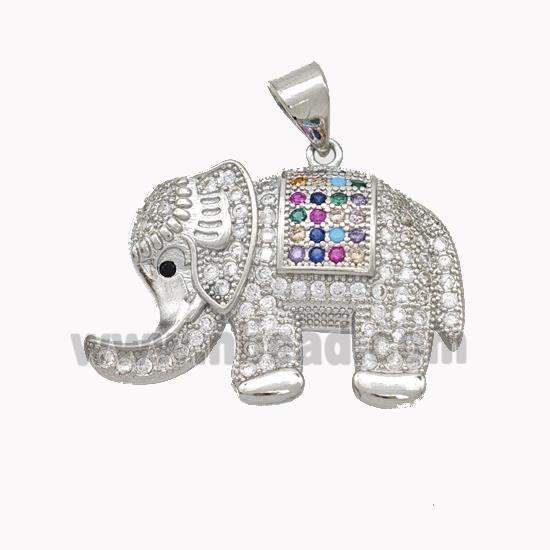 Copper Elephant Pendant Pave Zirconia Platinum Plated