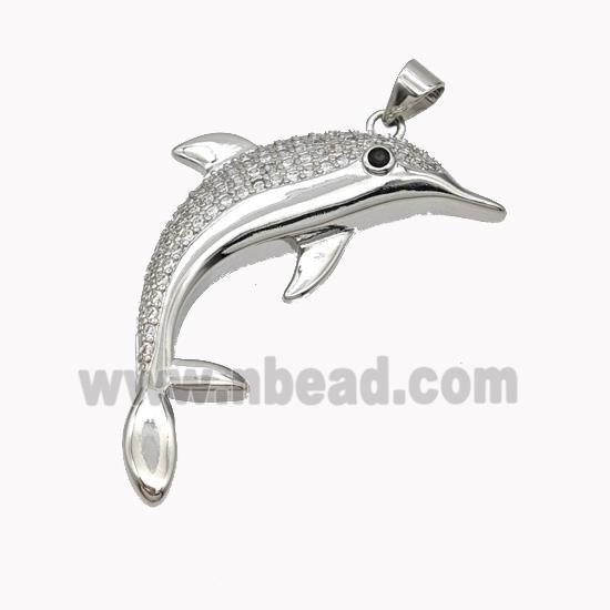 Copper Dolphin Pendant Pave Zirconia Platinum Plated