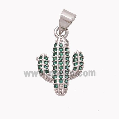 Copper Cactus Pendant Pave Zirconia Platinum Plated