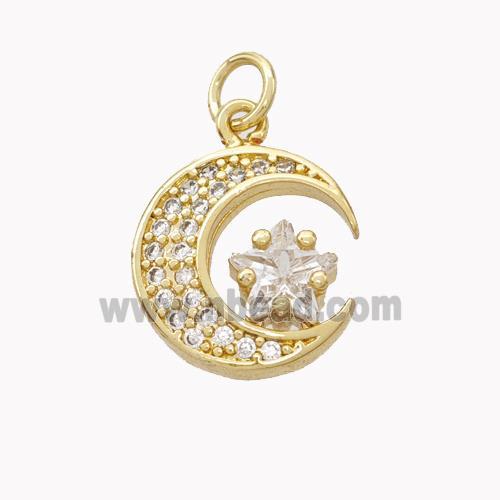 Copper Moon Pendant Pave Zirconia Gold Plated