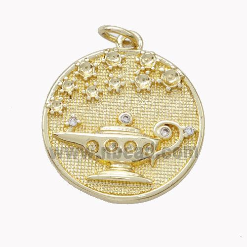 Aladdins Magic Lamp Charms Copper Pendant Pave Zirconia Gold Plated