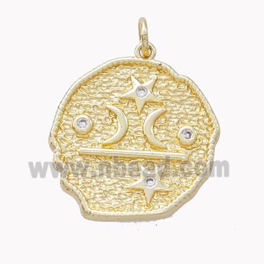 Copper Moon Star Pendant Pave Zirconia Gold Plated