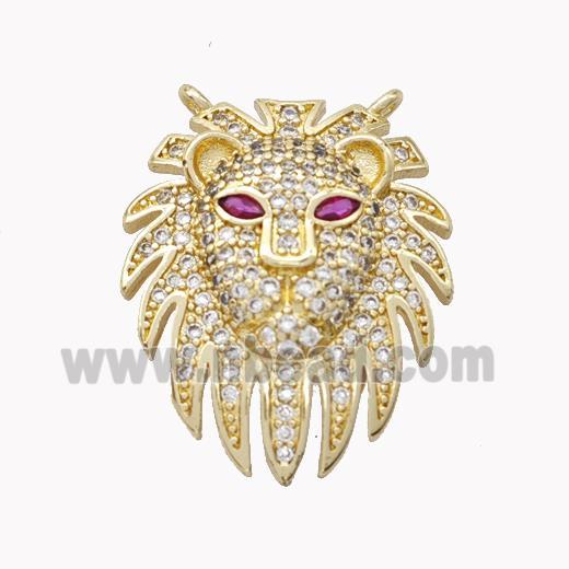 Copper Lion Pendant Pave Zirconia 2loops Gold Plated