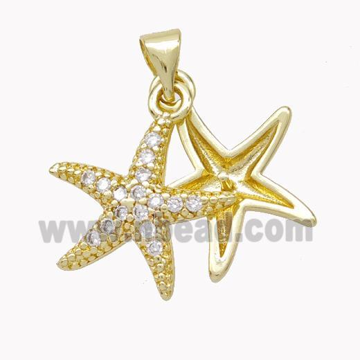 Copper Starfish Pendant Micropave Zirconia Gold Plated