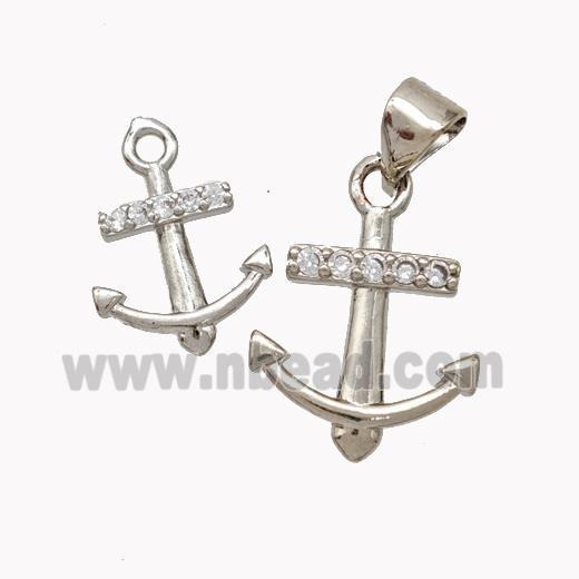 Copper Anchor Pendant Micropave Zirconia Platinum Plated