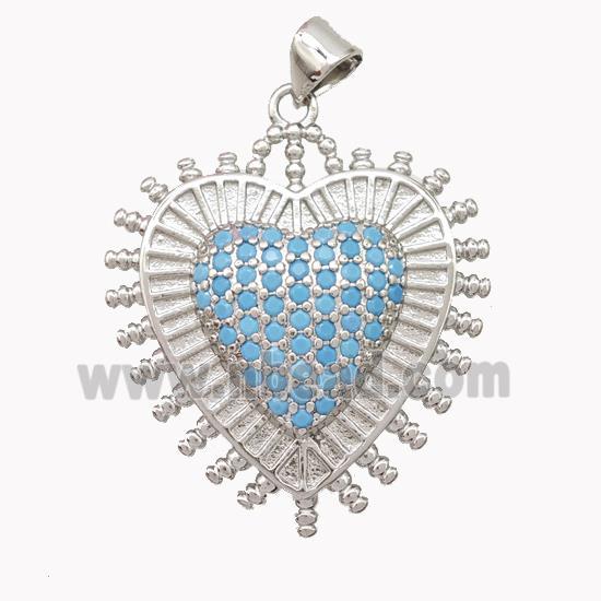 Copper Heart Pendant Micropave Zirconia Platinum Plated