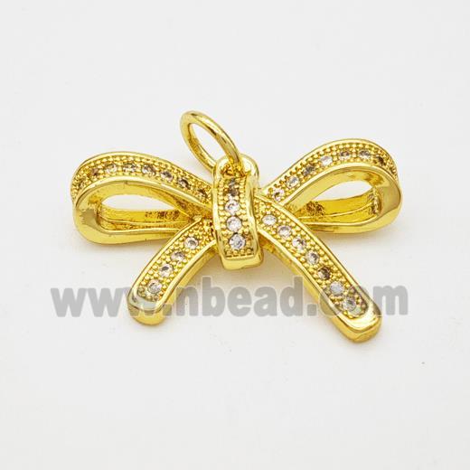 Copper Bow Pendant Micropave Zirconia Gold Plated