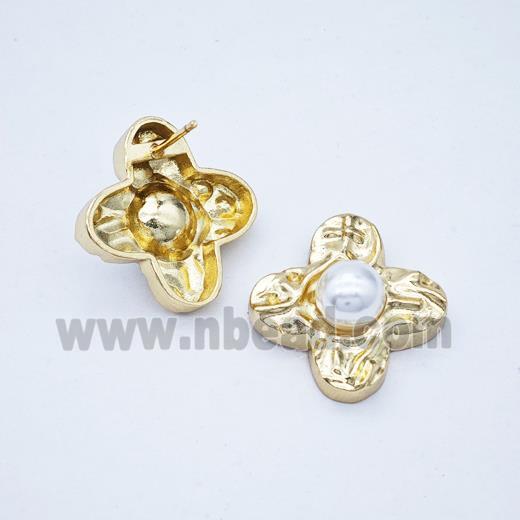 Copper earring pave zircon, Gold plated